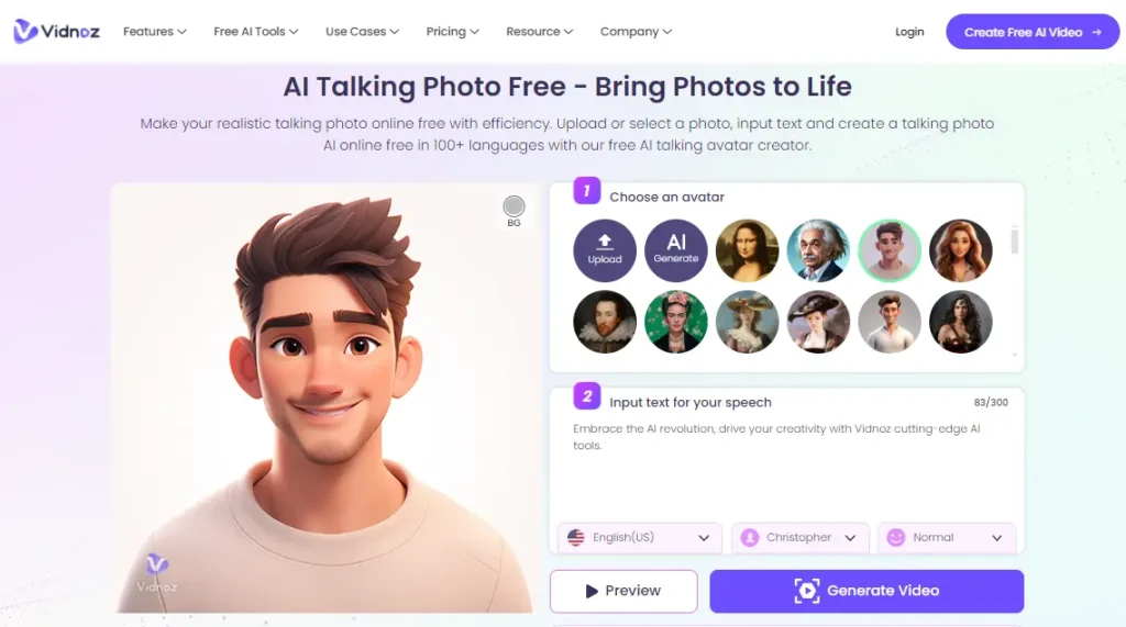 Free Image to Video AI and Talking Photo AI with Vidnoz